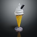 Creamy Vanilla Ice Cream In Golden Waffle Cone With Chocolate Stick Topping
