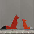 Fox Shaped Wall Decor with Large and Small Orange Red Figures on White Background Wall 3d model
