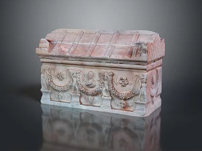 Decorative Pink Stone Box With Carved Dragon Patterns And Lid As Household Item 3d model
