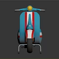 Vintage Blue Scooter With Red White Stripes Black Seat And Yellow Headlight