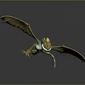 Game Movie Character Green Dragon With Yellow Horns In Flying Pose