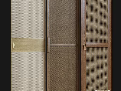 Modern Wooden Casement Door With Mesh Panel And Natural Wood Finish Design 3d model