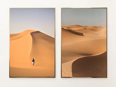 Desert Landscape Paintings Featuring Sand Dunes And A Person Walking 3d model