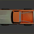 Orange Pickup Truck Model With Large Black Tires And Silver Roof Rails