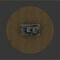 Gray Military Tank Placed On Brown Circular Ground With Gray Background