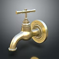 Golden Vintage Wall Mounted Brass Faucet With Cross Handle Polished Shiny Surface And Classic Design