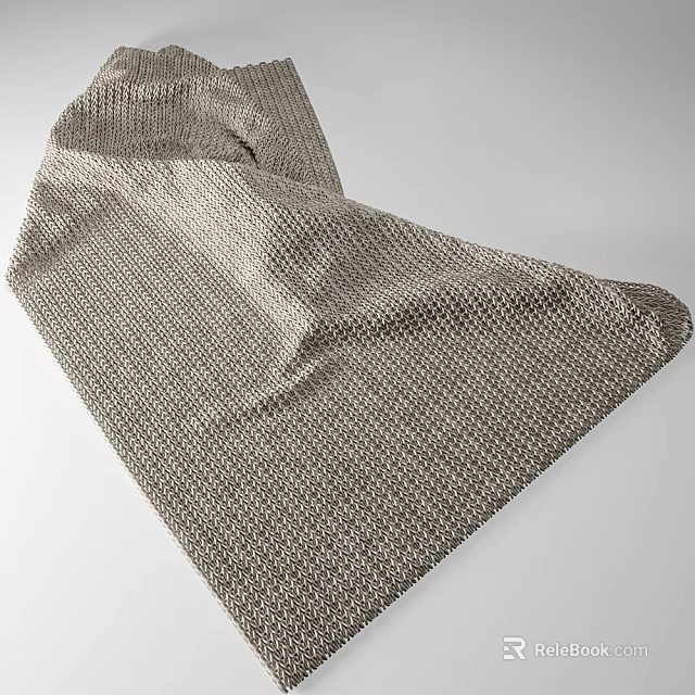 Soft Brown Woven Blanket With Knitted Texture And Natural Folds On Light Background 3d model 