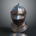 Medieval Knight Helmet With Metal Construction Protective Design And Shiny Decorative Engraved Patterns