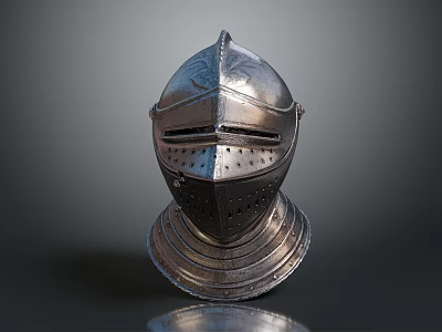 Medieval Knight Helmet With Metal Construction Protective Design And Shiny Decorative Engraved Patterns 3d model