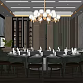 Elegant Private Dining Room With Round Marble Table Green Chairs And Chandelier