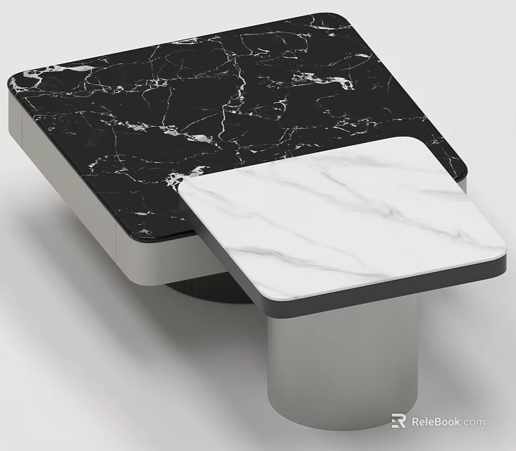 Modern Black And White Marble Coffee Table With Nested Design And White Base 3d model