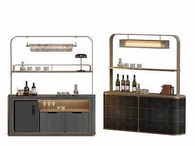 Modern Wine Cabinet with Metal Frame Shelves Lighting and Wine Bottles 3d model