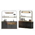 Modern Wine Cabinet with Metal Frame Shelves Lighting and Wine Bottles