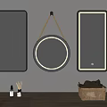 Stylish Bathroom Mirrors Wall Mounted Rectangular And Round With Wooden Countertop Essentials 3d model