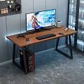 Wooden Top Gaming Computer Desk with Black Metal Frame LED Strip Lights PC Tower Accessories