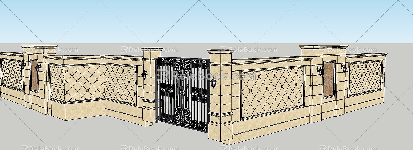 French Fence Daming Palace Fence Landscape Wall Outdoor Basket model