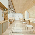 Bubble Tea Shop Interior Design With Wooden Counter Tables Chairs And Hanging Lamps