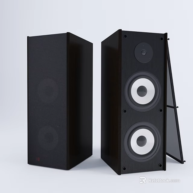 Black Floor Standing Speakers With Dual Driver Design For Modern Home Audio 3d model 