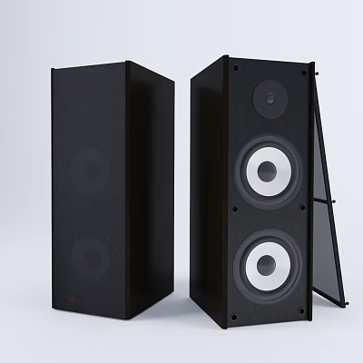 Black Floor Standing Speakers With Dual Driver Design For Modern Home Audio 3d model