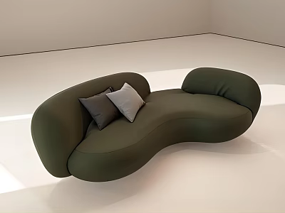 Dark Green Curved Sectional Sofa with Dark Gray and Light Gray Pillows in White Room 3d model