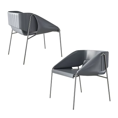Modern Gray Single Chair With Sleek Silhouette And Metal Legs For Contemporary Spaces 3d model