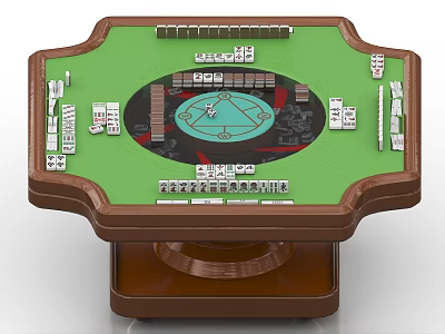Multifunctional Entertainment Gaming Table With Green Top Mahjong Tiles And Dice 3d model