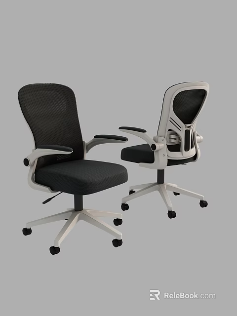 Black and White Office Chair With Mesh Backrest Adjustable Armrests And Swivel Wheels 3d model 