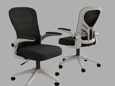 Black and White Office Chair With Mesh Backrest Adjustable Armrests And Swivel Wheels 3d model