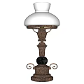 Vintage Style Table Lamp Featuring White Lampshade Brown Base And Curved Decorative Elements