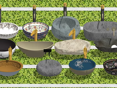 Various Stylish Washbasins With Ceramic Stone And Unique Designs For Bathrooms 3d model