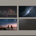 Four Modern 55 Inch TVs Displaying Dune Movie Starry Sky And Landscape Scenes
