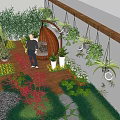 Rooftop Garden Design With Wooden Deck Hanging Chair Hanging Plants Flowers Shrubs And Stone Path