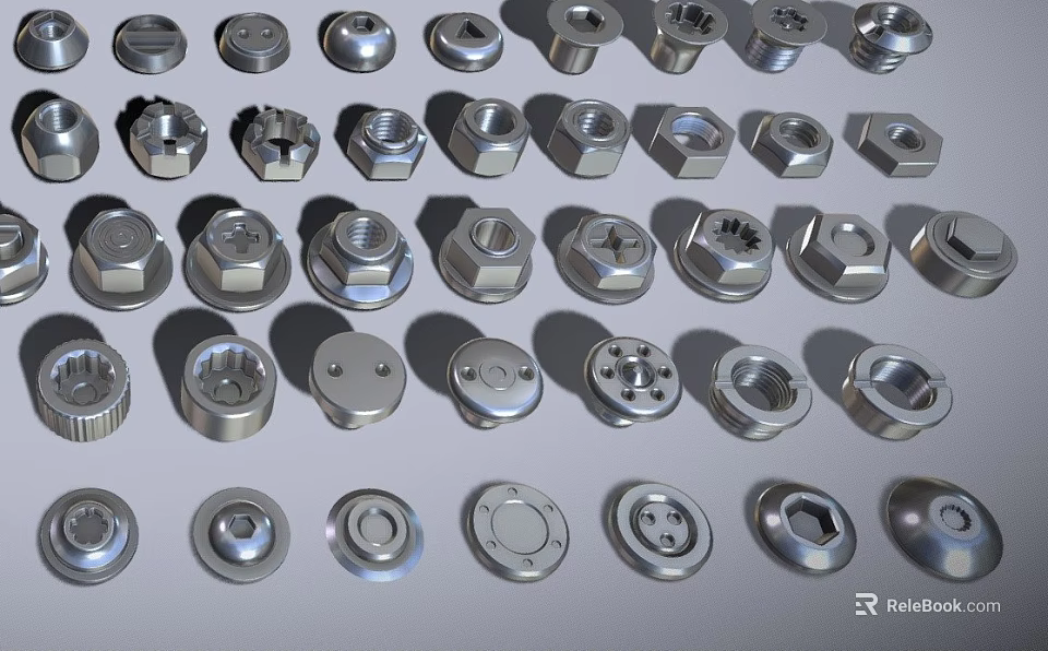 Assorted Hardware Tools Collection Featuring Different Nuts Bolts And Metal Fasteners 3d model 