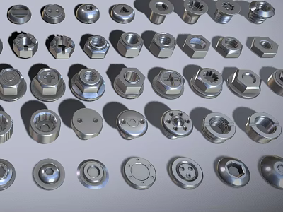 Assorted Hardware Tools Collection Featuring Different Nuts Bolts And Metal Fasteners 3d model