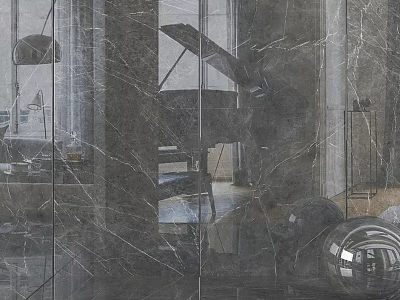 Elegant Modern Interior Marble Components Featuring Piano And Spherical Decorations 3d model