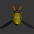 3D Cartoon Yellow Bee Figure With Orange Antennae And Black Wings