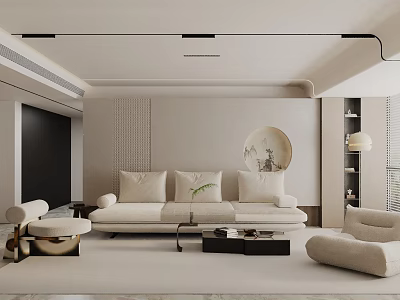 Modern Living Room Interior With Beige Sofa Coffee Table Round Art And Minimalist Design 3d model
