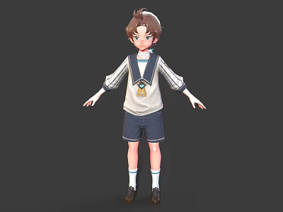 3D Model Boy Character In Sailor Uniform With Open Arms And Brown Hair 3d model