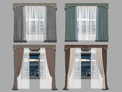 Stylish Curtains In Multiple Colors With Double Layer Design And Decorative Top 3d model