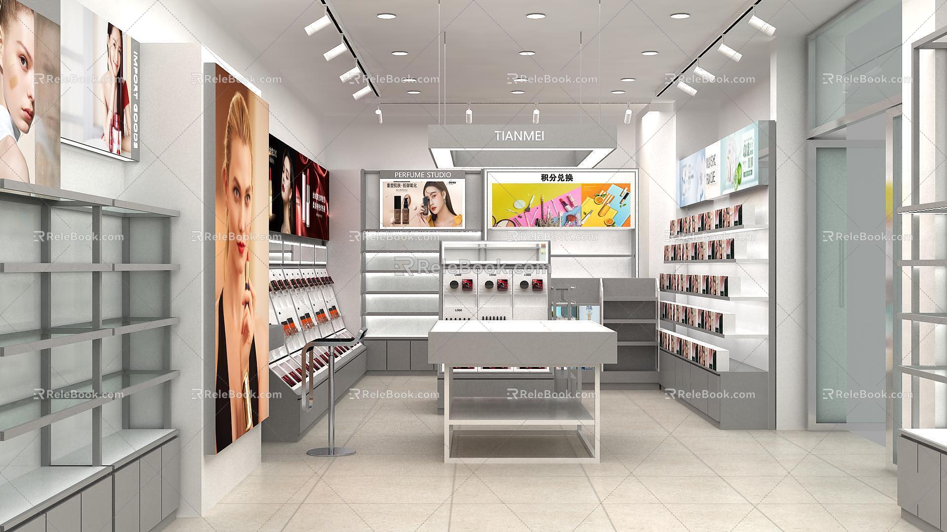 Cosmetics gray counter display store image display business 3d model