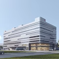 Modern Office Building Exterior With Glass Curtain Wall Multiple Floors And Surrounding Trees