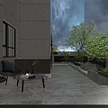 Modern Courtyard Garden Landscape With Bamboo Plants Wooden Flooring Stone Patio And Sofa