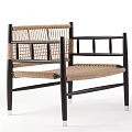 Minimalist Armchair With Black Wooden Frame Gray Cushion And Woven Details