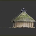 Detailed Traditional Thatched Roof Building Model with Car on Scenic Base