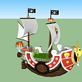 Colorful Pirate Ship Model With Black Flags White Sails And Red White Hull
