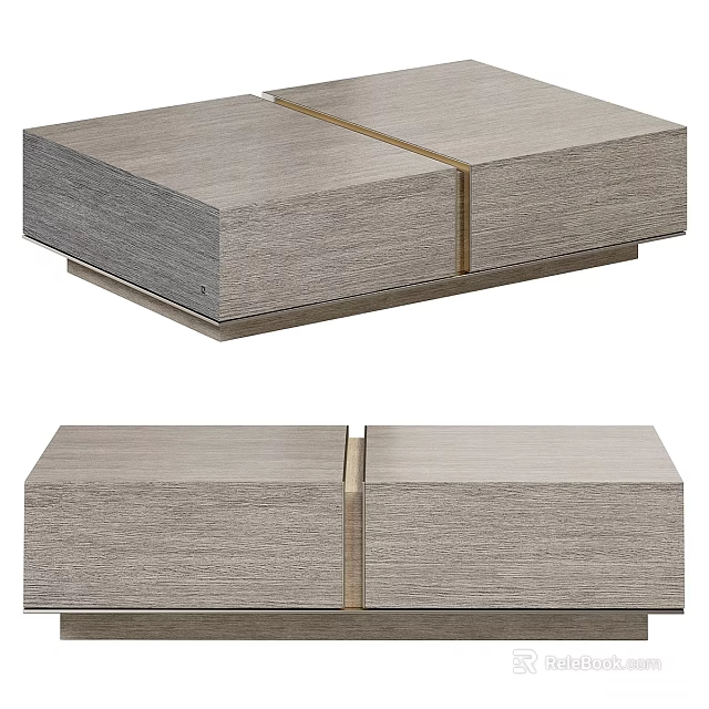 Modern Wooden Coffee Table With Spliced Design And Golden Accents On Metal Base 3d model 