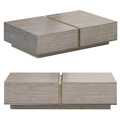 Modern Wooden Coffee Table With Spliced Design And Golden Accents On Metal Base 3d model