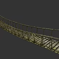 Rustic Suspension Bridge Structure With Mossy Wooden Planks And Rope Railings