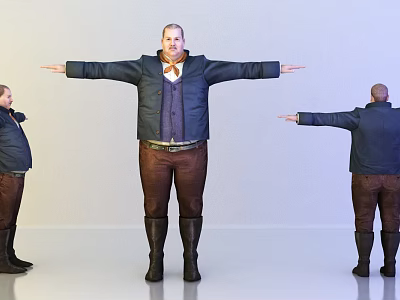 Man With Outstretched Arms Wearing Dark Blue Coat Vest Brown Pants And Black Boots 3d model