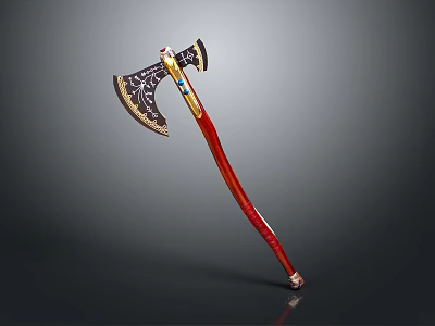 Ornate Decorative Axe With Black Head Intricate Patterns And Red Handle 3d model